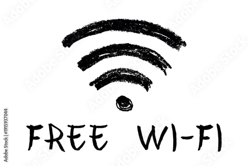 Hand drawn free wifi spot zone sign Public wi-fi area sign Wireless internet clipart in doodle style Single element for print, web, design, decor 3G, 4G, 5G, 6G, IoT
