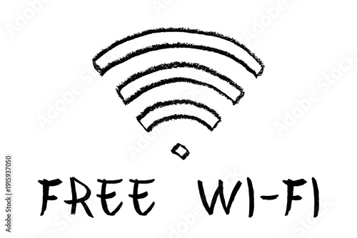 Hand drawn free wifi spot zone sign Public wi-fi area sign Wireless internet clipart in doodle style Single element for print, web, design, decor 3G, 4G, 5G, 6G, IoT