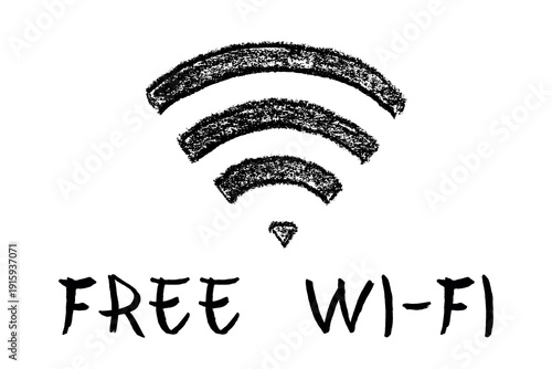 Hand drawn free wifi spot zone sign Public wi-fi area sign Wireless internet clipart in doodle style Single element for print, web, design, decor 3G, 4G, 5G, 6G, IoT