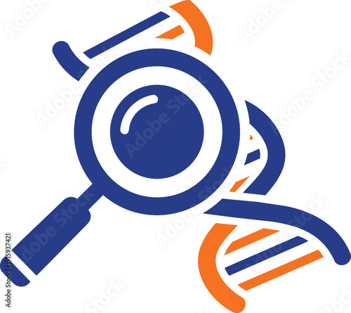 Magnifying glass over dna double helix on transparent background for genetic research and forensic analysis