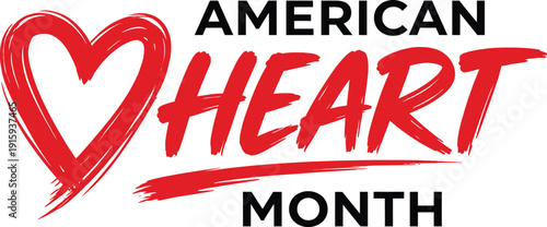 American Heart Month Red Brush Stroke Logo Health Awareness Campaign Isolated on White Vector