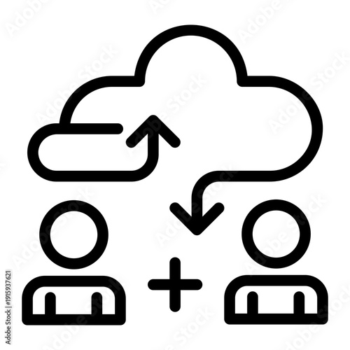 Cloud Team Sync Collaboration line icon