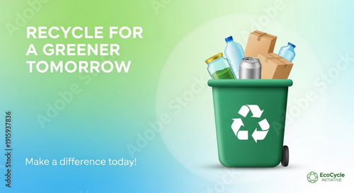 Recycling bin with plastic bottles cans and cardboard for a greener tomorrow