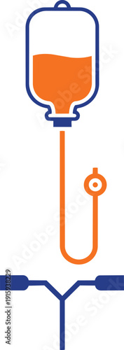 Medical intravenous iv drip bag with orange fluid and tubing representing healthcare treatment and fluid replacement isolated on transparent background