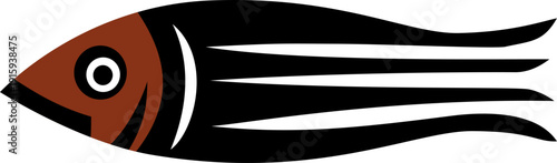 Minimalist stylized fish illustration in folk art or tribal style, isolated vector icon