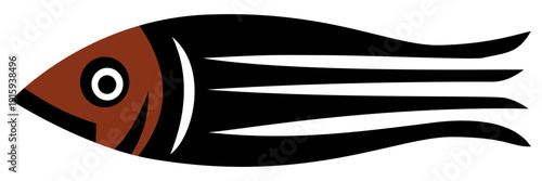 Minimalist stylized fish illustration in folk art or tribal style, isolated vector icon