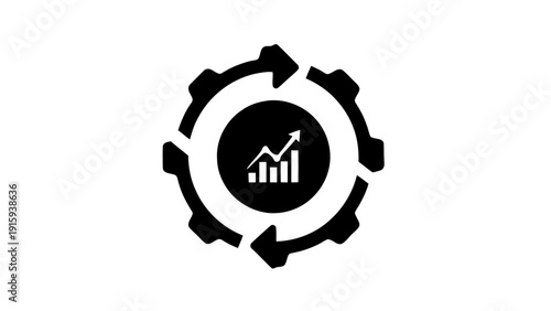Vector illustration of black and white icon representing continuous improvement, growth cycle, process optimization on a transparent background