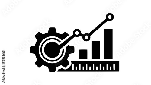 Vector illustration of business growth and performance analysis with gear icon symbolizing process and optimization strategy on a transparent background