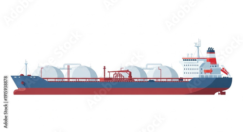 Large cargo ship with spherical tanks for transporting liquefied gas.
