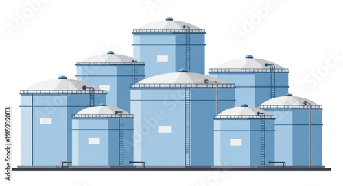 Large industrial storage tanks for liquids or gases.