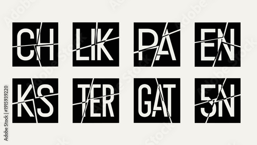 Abstract Shattered Text Blocks - Typographic Design Elements