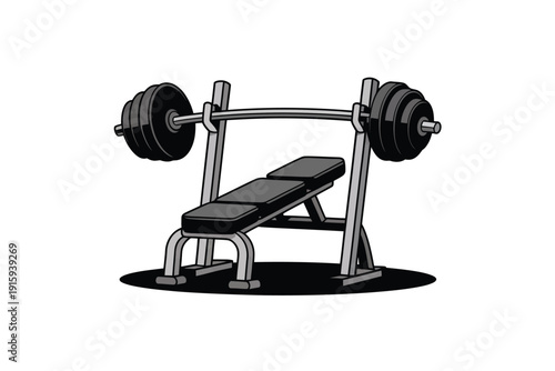 Weight bench with barbell and weights, a gym equipment illustration