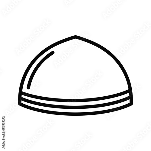 Simple black and white line drawing of a traditional Muslim cap, taqiyah or topi