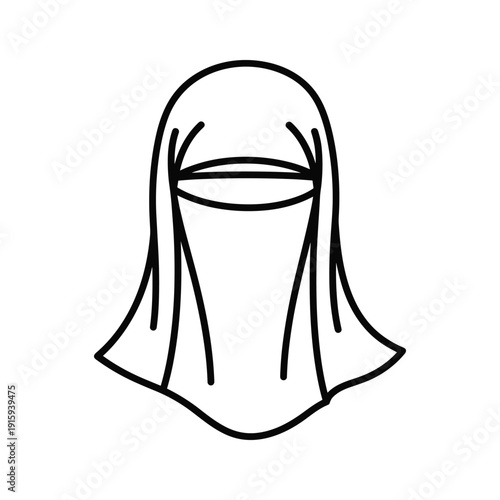 Simple line drawing of a woman wearing a niqab, Islamic veil covering the face