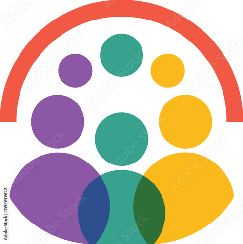 Abstract colorful icon representing a diverse group of people in a circle vector illustration