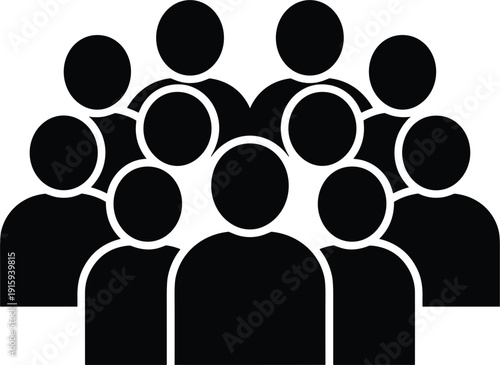 Black silhouette of a group of people standing together in a crowd Keywords: people, group, crowd, silhouette, black, figures