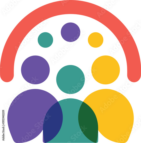 Colorful Abstract Logo Representing Community and Connection with People Icons vector illustration