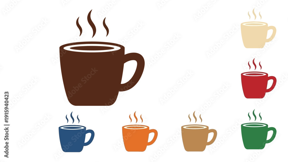 Obraz premium Collection of Steaming Hot Coffee Mugs in Various Colors