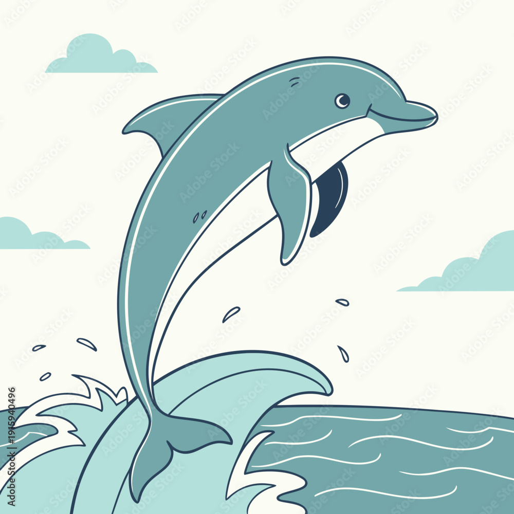 Obraz premium Friendly Dolphin Cartoon Vector
