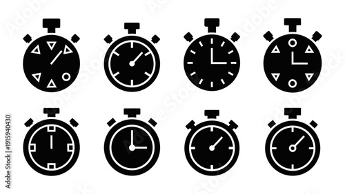 Collection of Stopwatch Icons: Time Measurement, Speed, and Chronometer Symbols
