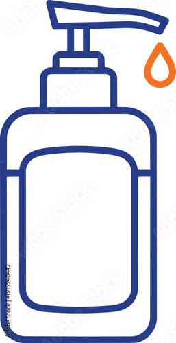 Hand sanitizer dispenser with orange drop on transparent background