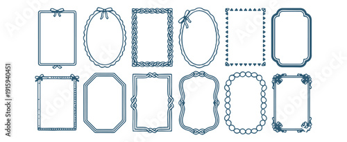 Decorative Ornamental Frame Border Set, Vintage Certificate Corner Vector Clipart, Classic Elegant Border Illustrations, Blue Ornate Frame Collection, Invitation Card Border Elements, Victorian Scroll