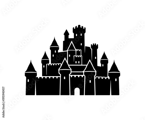 A medieval castle with towers and battlements