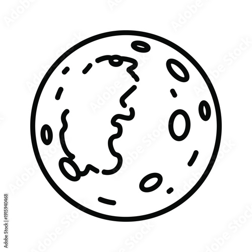 Simple black and white illustration of the moon with craters