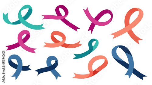 Colorful Awareness Ribbons Collection, Cancer Support Symbols, Diverse Colors