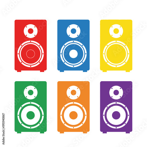 Colorful Speakers Collection: Modern Audio Equipment Set