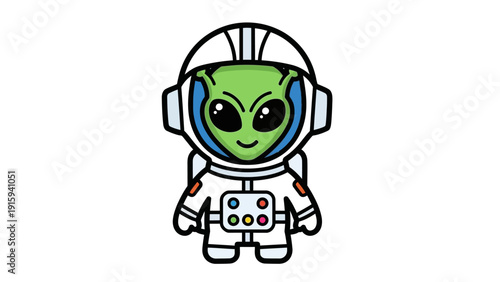 Cute Alien Astronaut Character in Space Suit, Cartoon Style