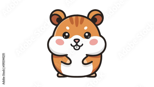 Cute cartoon hamster with chubby cheeks and big eyes, isolated on white background