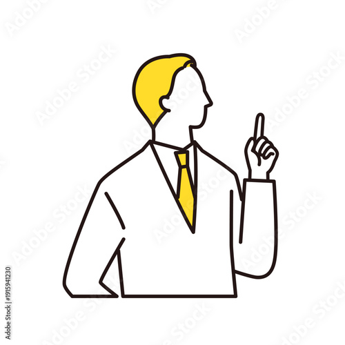 指差しをするスーツの男性ビジネスパーソン　線画イラスト