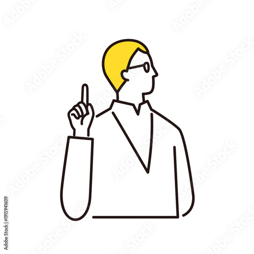 納得するメガネをかけた男性　線画イラスト