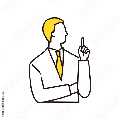 問題が解決した管理職の男性 線画イラスト