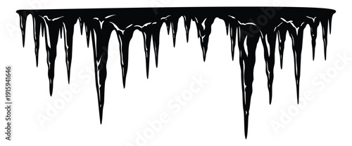 Line art illustration of a row of icicles depicting hanging frozen forms for winter decoration