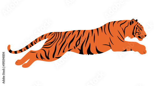 Dynamic Tiger Leaping Forward, Powerful Predator in Motion, Orange and Black Stripes