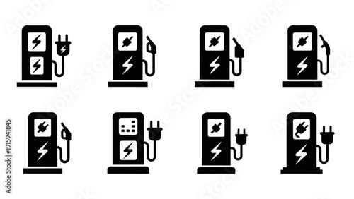 Electric Vehicle Charging Station Icons Set - EV Charger Symbols Collection