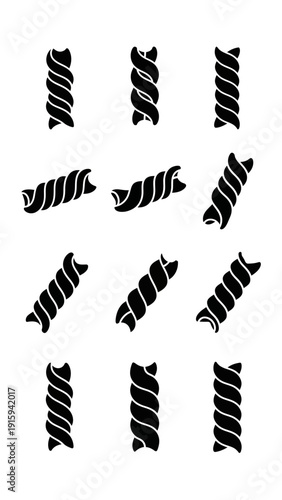 Fusilli Pasta Shapes Collection: Black and White Icons