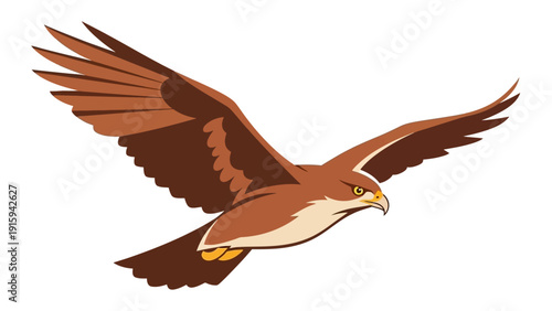 Majestic Brown Hawk Soaring in Flight, Fierce Gaze, Wings Spread Wide