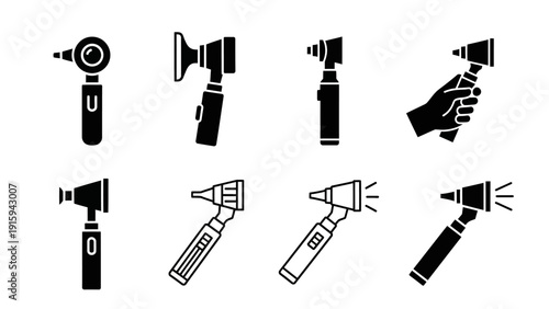 Otolaryngology Instruments: Collection of Otoscope Icons