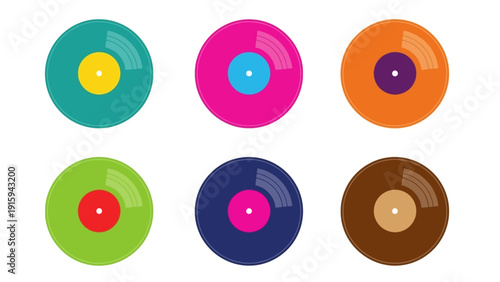 Retro Vinyl Records Collection, Colorful Vintage Music Discs