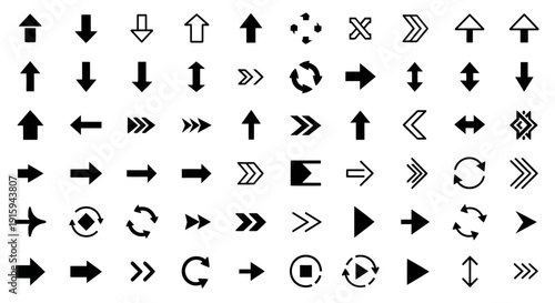 Diverse Arrow Icons Collection: Navigation, Direction, and Symbols Set