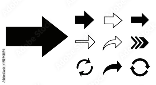 Collection of Black and White Arrows Icons and Symbols