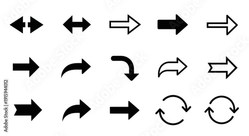 Collection of Diverse Arrow Icons: Directional, Navigation, and Action Symbols