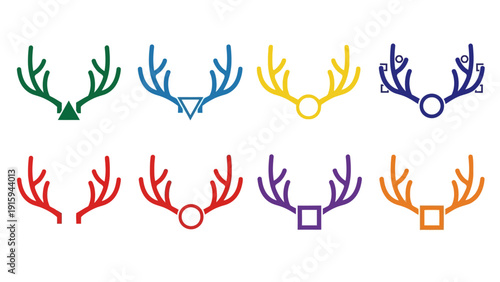 Set of Colorful Antler Icons with Geometric Shapes and Circles