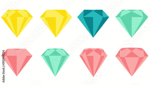Set of Colorful Diamond Icons on White Background