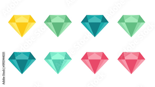 Set of Colorful Gemstones, Diamonds, Jewels Isolated on White Background
