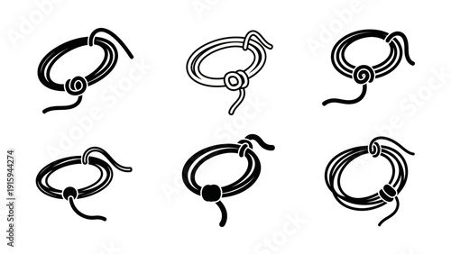 Set of Lasso Rope Icons, Cowboy Equipment, Western Style, Vector Illustration