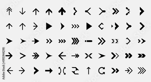 Collection of Diverse Arrow Icons and Symbols on White Background